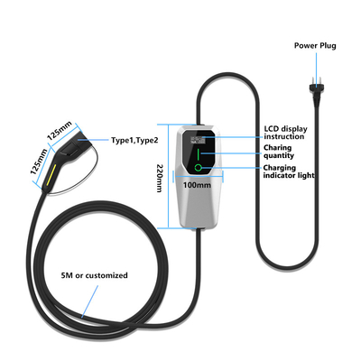 3.5kW 7kW 11kW Ev 충전기 Ac 휴대용 충전기 IP65 방수