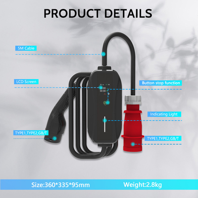 전기차 충전을 위한 2형 플러그 및 케이블 11kW 380V 16A 휴대용 EV 충전기
