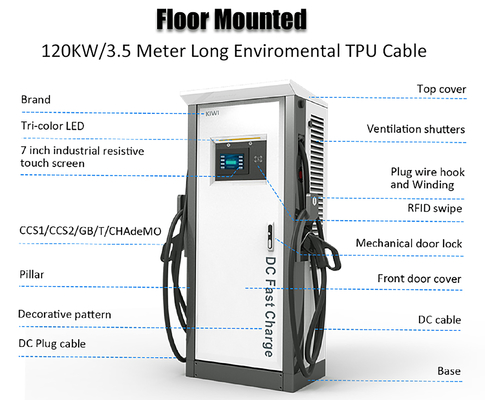 60KW 120KW 레벨 3 전기 자동차 CCS EV 급속 스파일 DC 충전 스테이션