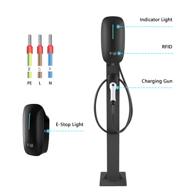 휴대용 7kW DC 빠른 충전 220V EV 자동차 충전기 연결 온도 감지 및 벽에 장착 된 바닥 스탠드