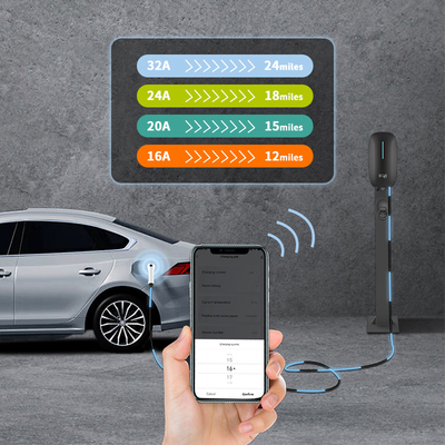 휴대용 7kW DC 빠른 충전 220V EV 자동차 충전기 연결 온도 감지 및 벽에 장착 된 바닥 스탠드