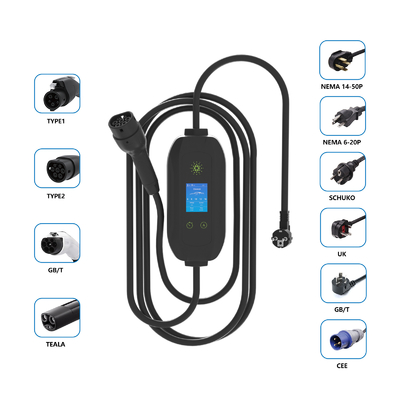 플러그 충전 및 단열 감지 장치와 함께 벽에 장착 된 단일 단계 3.5kw 휴대용 EV 충전기